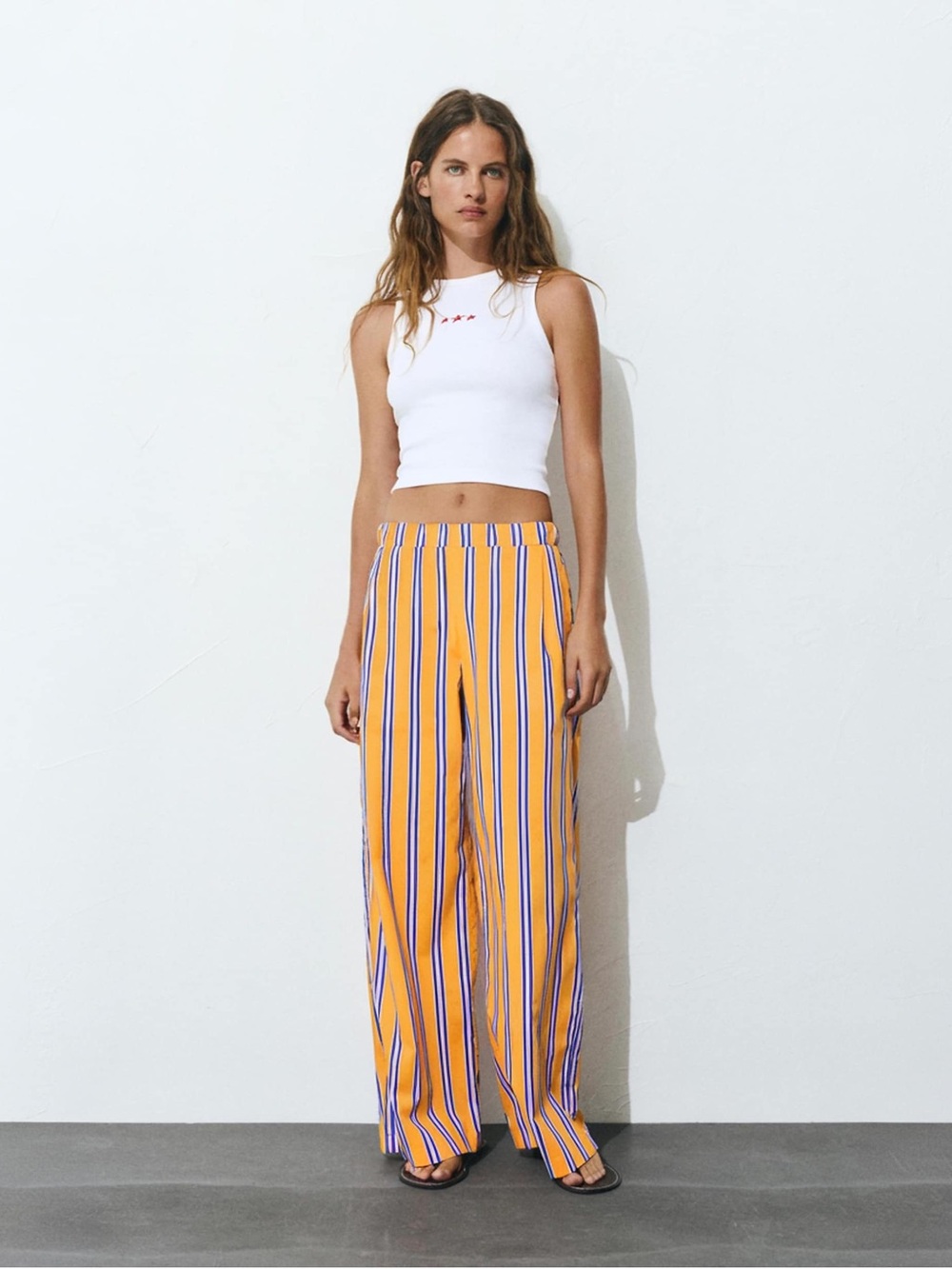 Pull&Bear Yellow and Blue Vertical-Stripe Wide-Leg Skirt-Pants